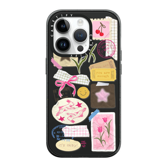 Eggsdoodz x CASETiFY iPhone 14 Pro ケース マットブラック インパクトケース MagSafe対応 You Are Stars Collage