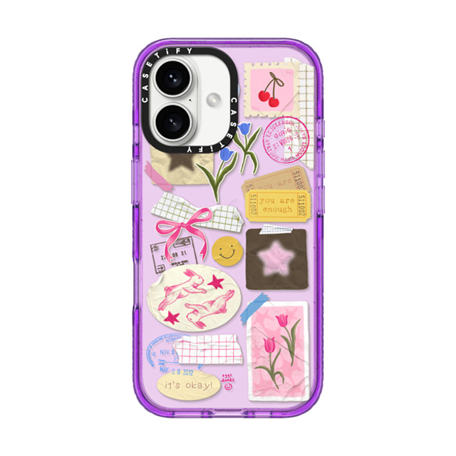 Eggsdoodz x CASETiFY iPhone 16 ケース パープル インパクトケース You Are Stars Collage