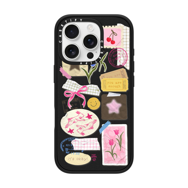 Eggsdoodz x CASETiFY iPhone 16 Pro ケース マットブラック インパクトケース MagSafe対応 You Are Stars Collage