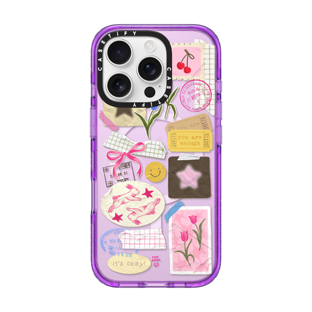 Eggsdoodz x CASETiFY iPhone 16 Pro ケース パープル インパクトケース MagSafe対応 You Are Stars Collage