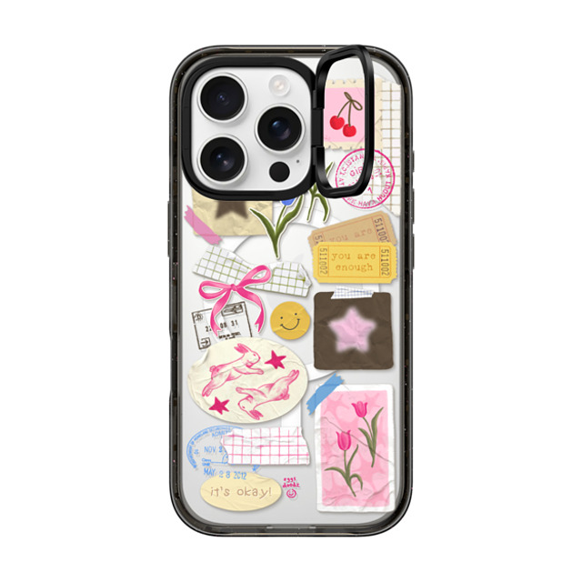 Eggsdoodz x CASETiFY iPhone 16 Pro ケース ブラック インパクトリングスタンドケース MagSafe対応 You Are Stars Collage