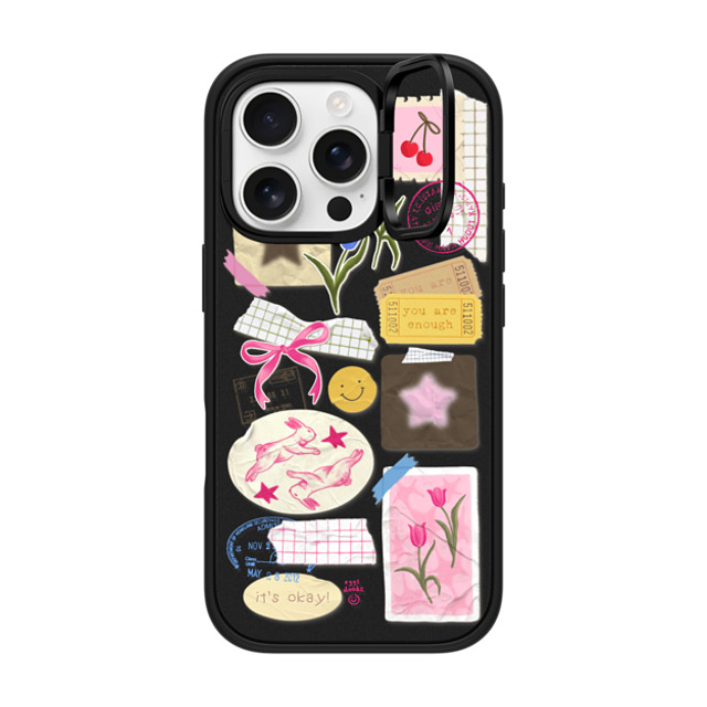 Eggsdoodz x CASETiFY iPhone 16 Pro ケース マットブラック インパクトリングスタンドケース MagSafe対応 You Are Stars Collage