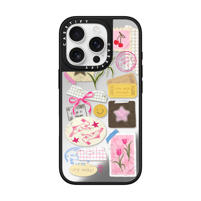 Eggsdoodz x CASETiFY iPhone 16 Pro ケース Silver on Black ミラーケース MagSafe対応 You Are Stars Collage