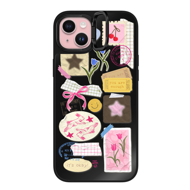 Eggsdoodz x CASETiFY iPhone 15 Plus ケース Black on Black ミラー リングスタンドケース MagSafe対応 You Are Stars Collage