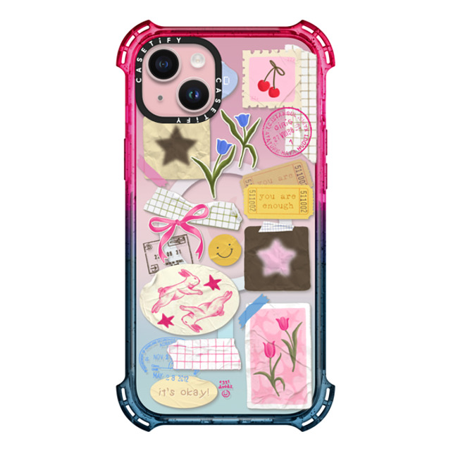 Eggsdoodz x CASETiFY iPhone 15 Plus ケース Cotton Candy バウンスケース You Are Stars Collage