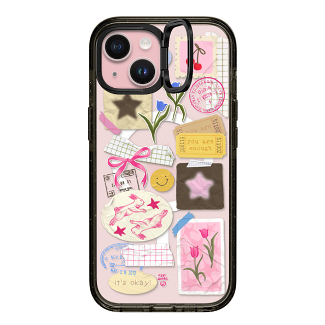 Eggsdoodz x CASETiFY iPhone 15 ケース ブラック インパクトリングスタンドケース MagSafe対応 You Are Stars Collage