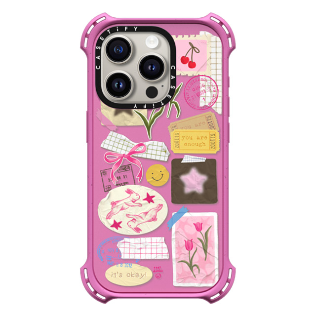 Eggsdoodz x CASETiFY iPhone 15 Pro ケース Matte Pink バウンスケース You Are Stars Collage