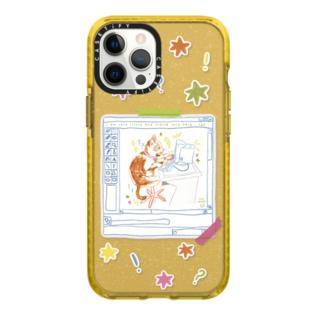 Eggsdoodz x CASETiFY iPhone 12 Pro Max ケース Yellow (Glitter) インパクトケース Hardworking Cat