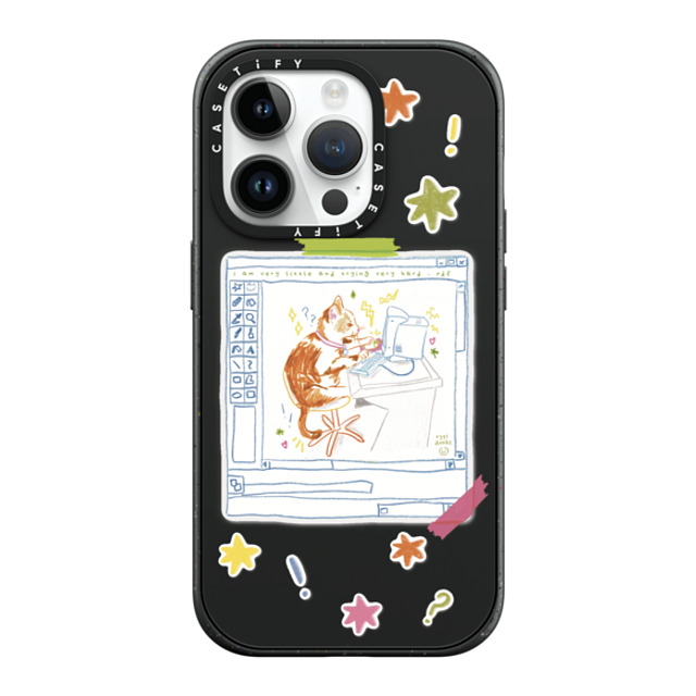 Eggsdoodz x CASETiFY iPhone 14 Pro ケース マットブラック インパクトケース MagSafe対応 Hardworking Cat