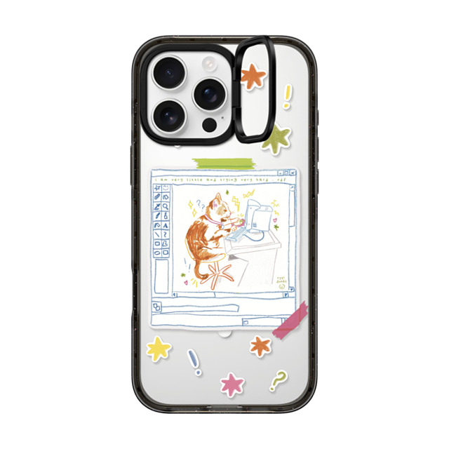 Eggsdoodz x CASETiFY iPhone 16 Pro Max ケース ブラック インパクトリングスタンドケース MagSafe対応 Hardworking Cat