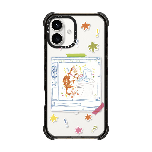 Eggsdoodz x CASETiFY iPhone 16 Plus ケース ブラック ウルトラ インパクトケース MagSafe 対応 Hardworking Cat