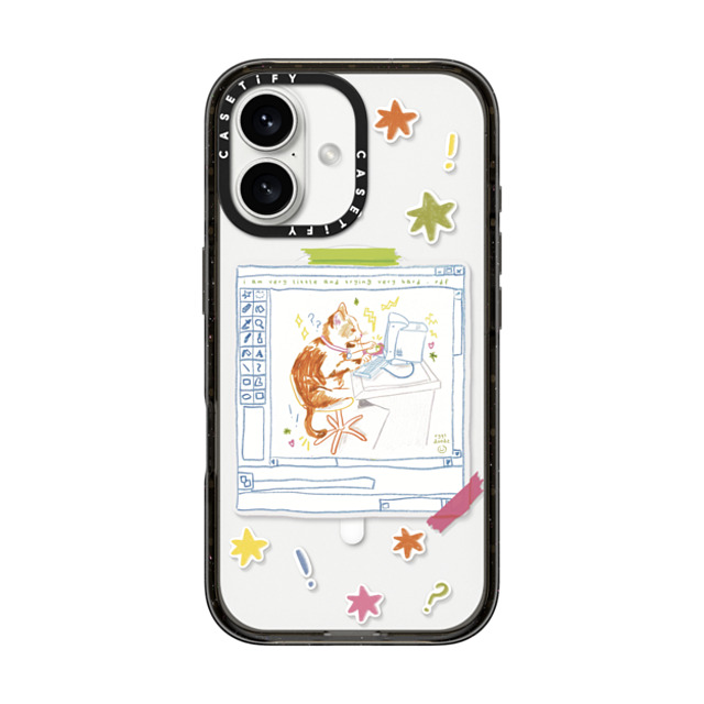 Eggsdoodz x CASETiFY iPhone 16 ケース ブラック インパクトケース MagSafe対応 Hardworking Cat