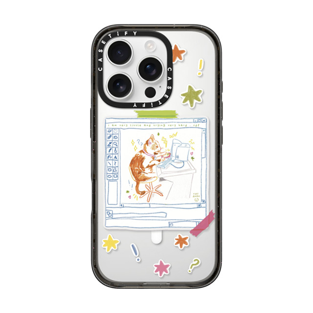 Eggsdoodz x CASETiFY iPhone 16 Pro ケース ブラック インパクトケース MagSafe対応 Hardworking Cat