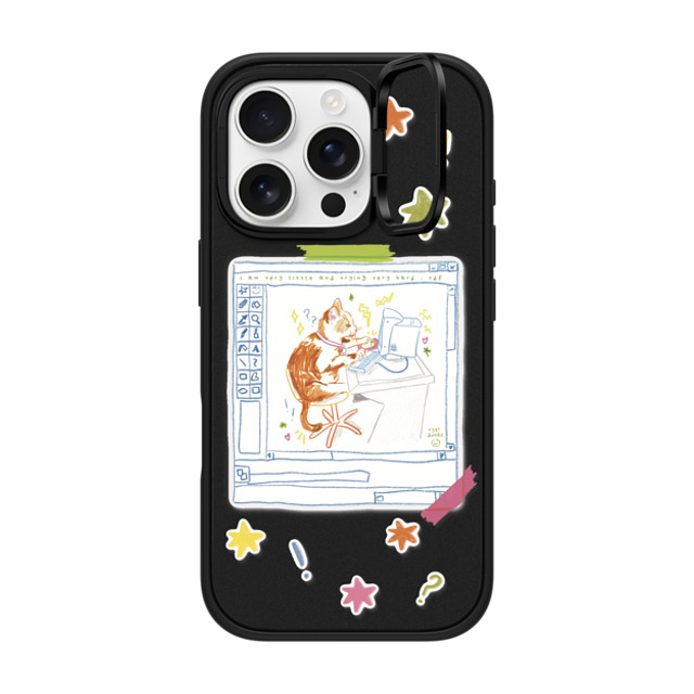 Eggsdoodz x CASETiFY iPhone 16 Pro ケース マットブラック インパクトリングスタンドケース MagSafe対応 Hardworking Cat