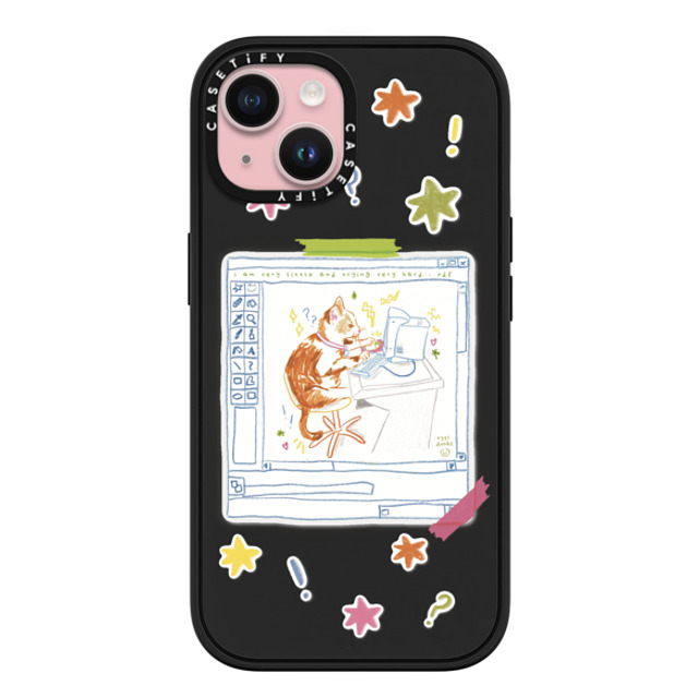 Eggsdoodz x CASETiFY iPhone 15 ケース マットブラック インパクトケース MagSafe対応 Hardworking Cat