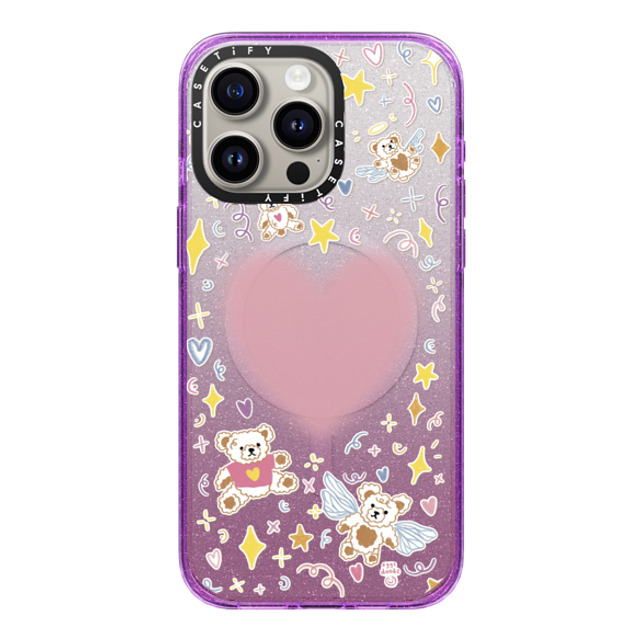 Eggsdoodz x CASETiFY iPhone 15 Pro Max ケース Glitter Purple インパクトケース MagSafe対応 Fairy Bears