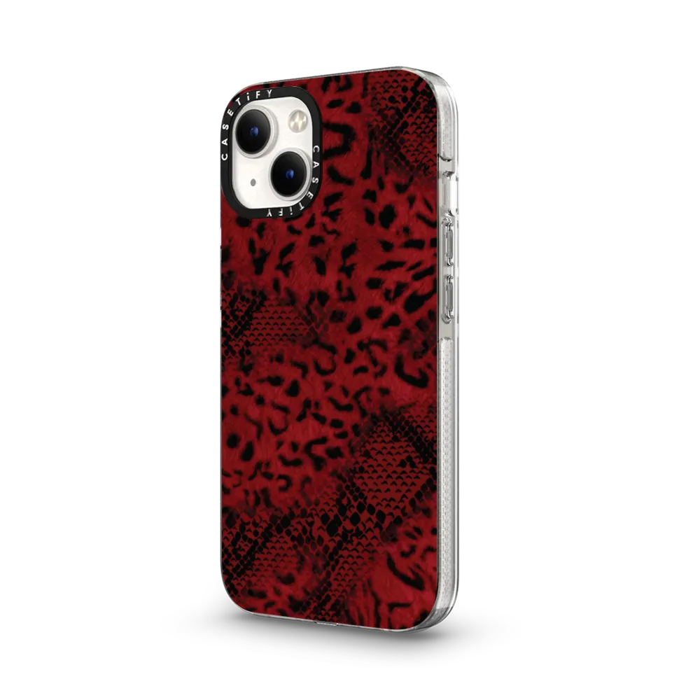 Impact Clear iPhone 13 Case MagSafe Compatible - Dark Red Leopard