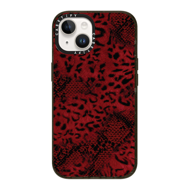 CASETiFY iPhone 14 ケース ブラック インパクトケース Leopard Dark Red Leopard