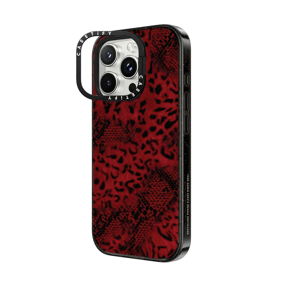 Impact Ring Stand iPhone 16 Pro Max Case MagSafe Compatible - Dark Red Leopard