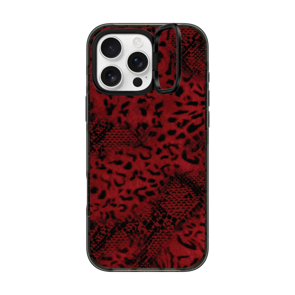 Impact Ring Stand iPhone 16 Pro Max Case MagSafe Compatible - Dark Red Leopard