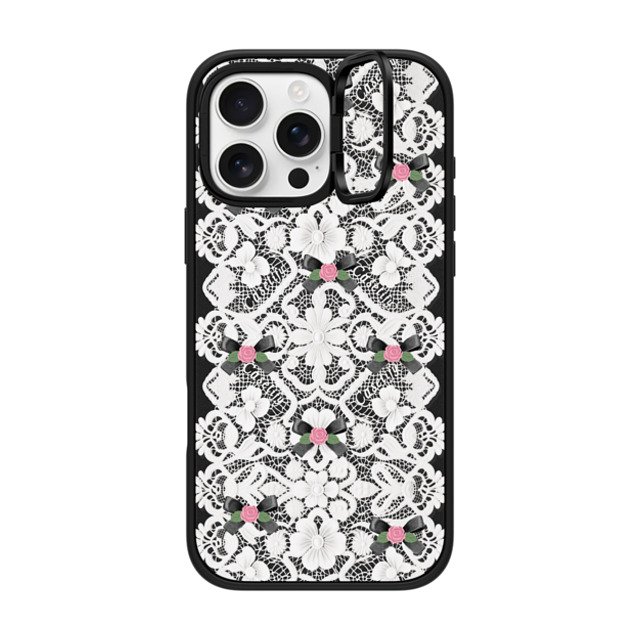 CASETiFY iPhone 16 Pro Max ケース マットブラック インパクトリングスタンドケース MagSafe対応 Floral Bow Sweetie darlenealbert