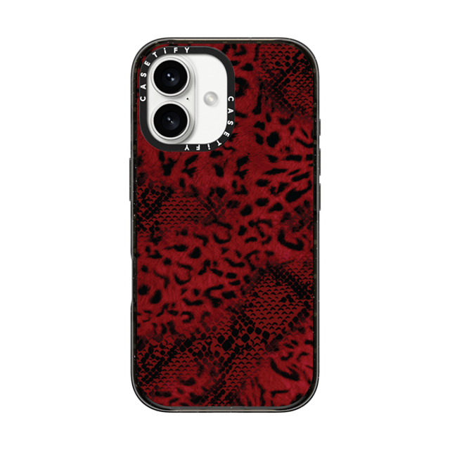 CASETiFY iPhone 16 ケース ブラック インパクトケース MagSafe対応 Leopard Dark Red Leopard