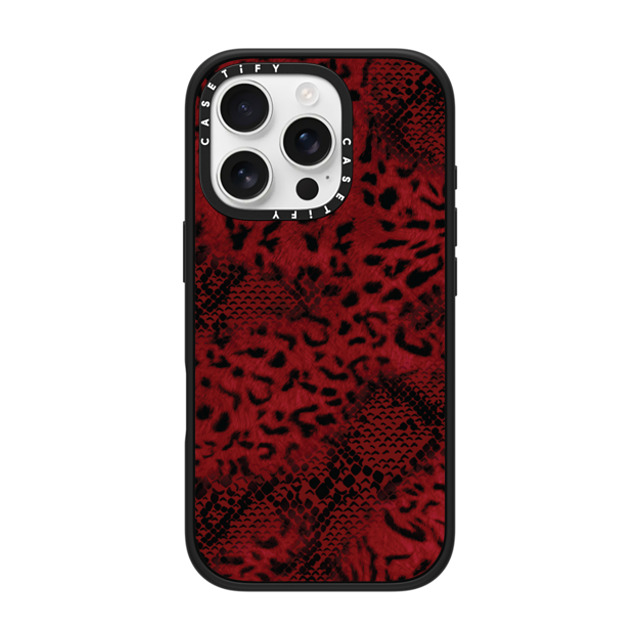 CASETiFY iPhone 16 Pro ケース マットブラック インパクトケース MagSafe対応 Leopard Dark Red Leopard