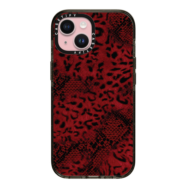 CASETiFY iPhone 15 ケース ブラック インパクトケース Leopard Dark Red Leopard