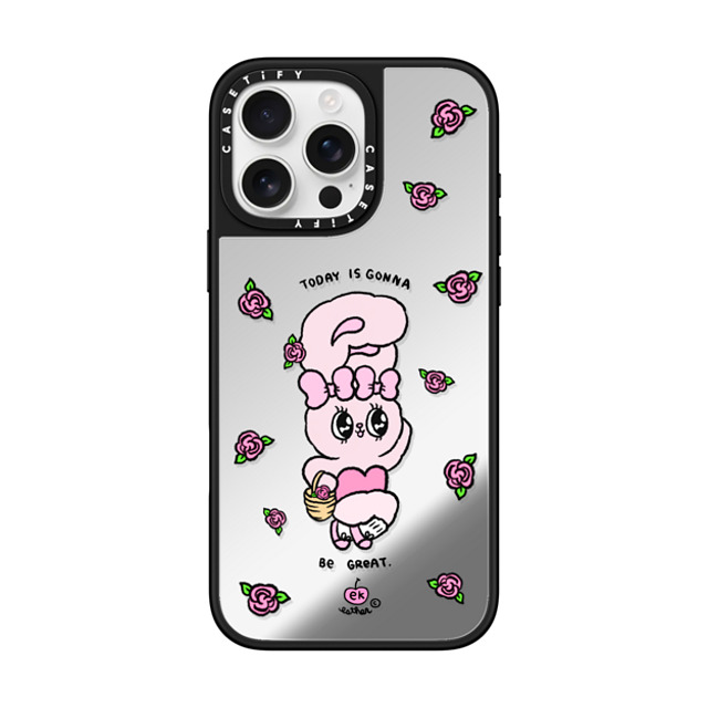 Esther Bunny x CASETiFY iPhone 16 Pro Max ケース Silver on Black ミラーケース MagSafe対応 Today is Gonna be Great