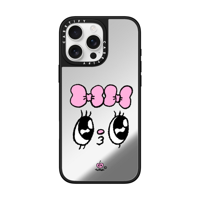 Esther Bunny x CASETiFY iPhone 16 Pro Max ケース Silver on Black ミラーケース MagSafe対応 Kisses for who?