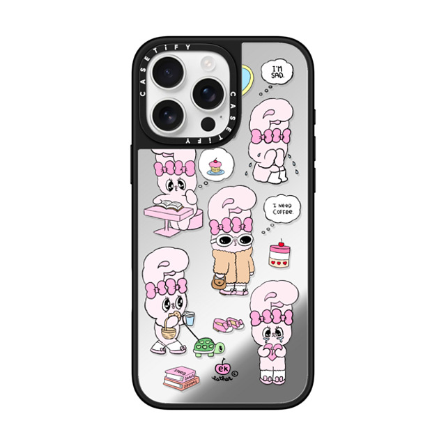 Esther Bunny x CASETiFY iPhone 16 Pro Max ケース Silver on Black ミラーケース MagSafe対応 I need coffee