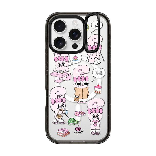 Esther Bunny x CASETiFY iPhone 16 Pro ケース ブラック インパクトリングスタンドケース MagSafe対応 I need coffee