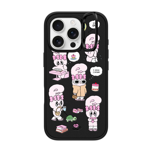 Esther Bunny x CASETiFY iPhone 16 Pro ケース マットブラック インパクトリングスタンドケース MagSafe対応 I need coffee