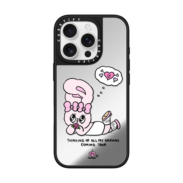 Esther Bunny x CASETiFY iPhone 16 Pro ケース Silver on Black ミラーケース MagSafe対応 Dreams Come True