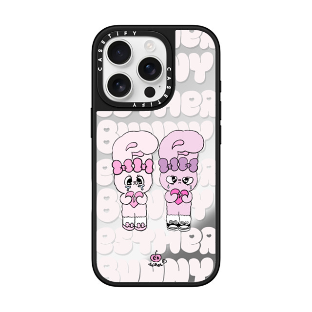 Esther Bunny x CASETiFY iPhone 16 Pro ケース Silver on Black ミラーケース MagSafe対応 Heartbreak makes me stronger