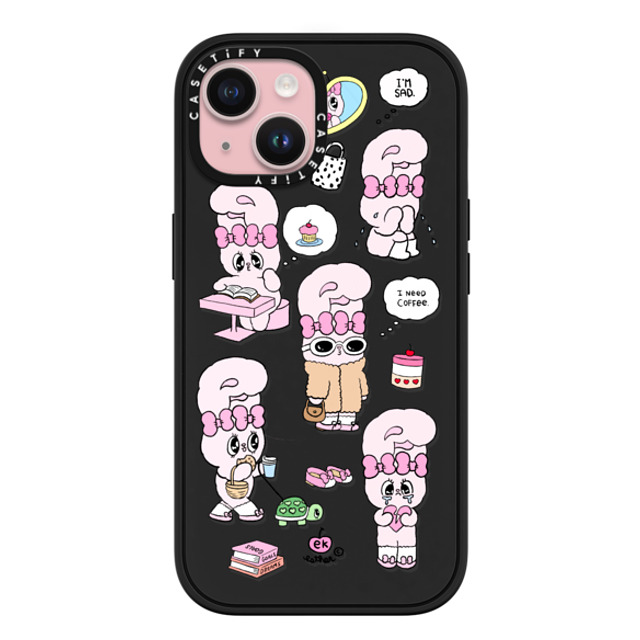 Esther Bunny x CASETiFY iPhone 15 ケース マットブラック インパクトケース MagSafe対応 I need coffee