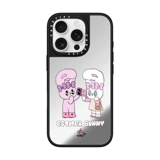 Esther Bunny x CASETiFY iPhone 16 Pro ケース Silver on Black ミラーケース MagSafe対応 Me and my bestie