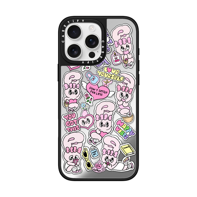 Esther Bunny x CASETiFY iPhone 16 Pro Max ケース Silver on Black ミラーケース MagSafe対応 You Got This