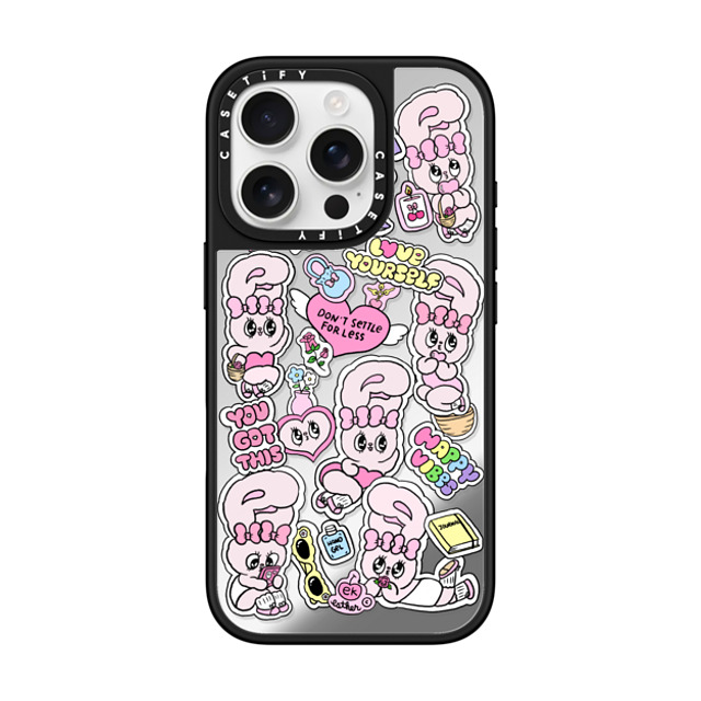 Esther Bunny x CASETiFY iPhone 16 Pro ケース Silver on Black ミラーケース MagSafe対応 You Got This