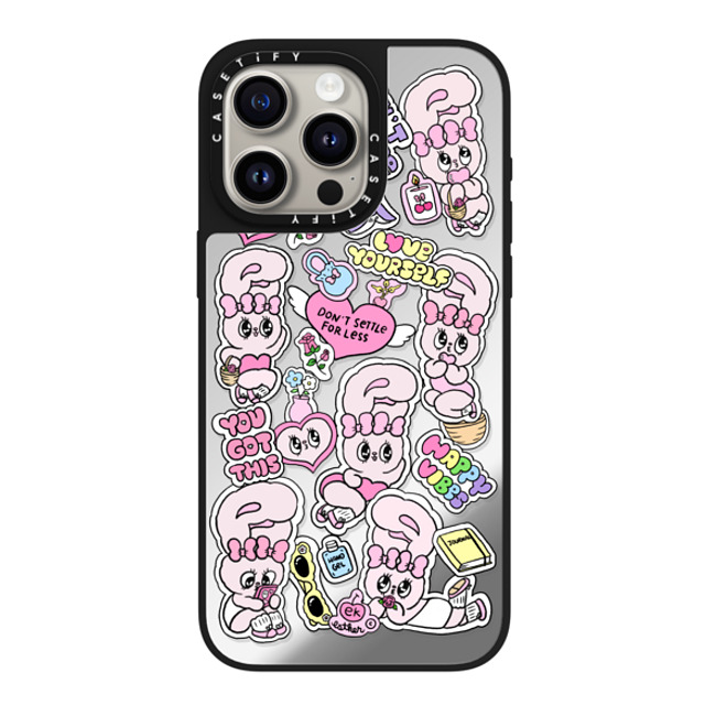 Esther Bunny x CASETiFY iPhone 15 Pro Max ケース Silver on Black ミラーケース MagSafe対応 You Got This