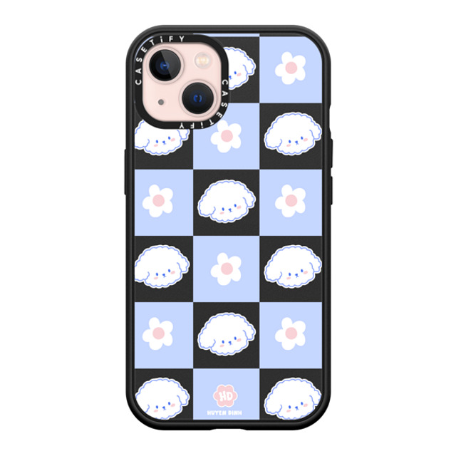 Huyen Dinh x CASETiFY iPhone 13 ケース マットブラック インパクトケース MagSafe対応 Bichon Bibo Dog Pastel Checker with Flower