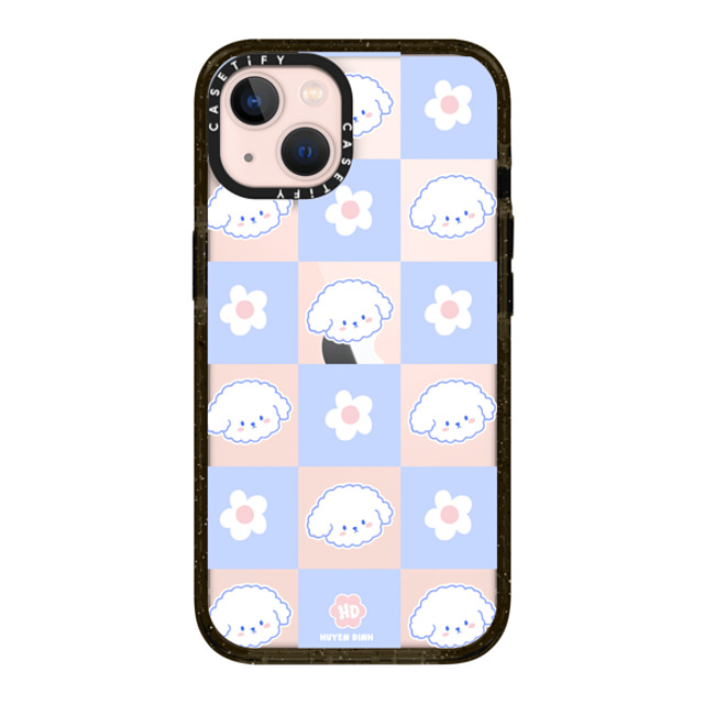 Huyen Dinh x CASETiFY iPhone 13 ケース ブラック インパクトケース Bichon Bibo Dog Pastel Checker with Flower