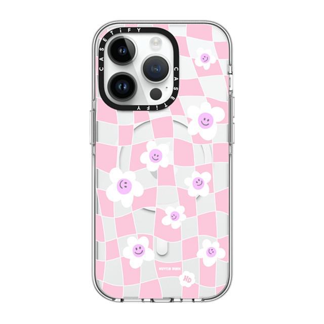 Huyen Dinh x CASETiFY iPhone 14 Pro Case Clear Clear Case MagSafe Compatible Pink Checkered Flowers Huyen Dinh x CASETiFY iPhone 14 Pro Case Clear Clear Case MagSafe Compatible Pink Checkered Flowers