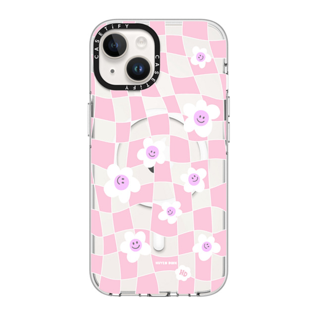 Huyen Dinh x CASETiFY iPhone 14 Case Clear Clear Case MagSafe Compatible Pink Checkered Flowers Huyen Dinh x CASETiFY iPhone 14 Case Clear Clear Case MagSafe Compatible Pink Checkered Flowers