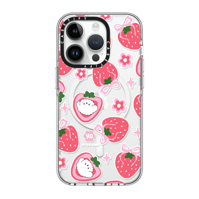 Huyen Dinh x CASETiFY iPhone 14 Pro Case Clear Clear Case MagSafe Compatible Bichon Bibo Dog and Strawberry Bow Pattern Huyen Dinh x CASETiFY iPhone 14 Pro Case Clear Clear Case MagSafe Compatible Bichon Bibo Dog and Strawberry Bow Pattern