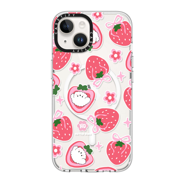 Huyen Dinh x CASETiFY iPhone 14 ケース クリア クリア ケース MagSafe対応 Bichon Bibo Dog and Strawberry Bow Pattern