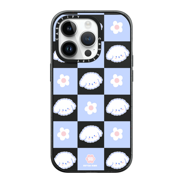 Huyen Dinh x CASETiFY iPhone 14 Pro ケース マットブラック インパクトケース MagSafe対応 Bichon Bibo Dog Pastel Checker with Flower