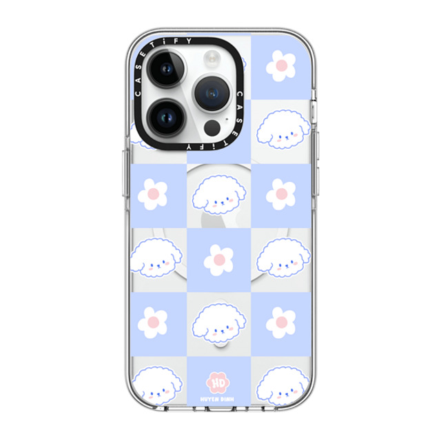 Huyen Dinh x CASETiFY iPhone 14 Pro ケース クリア クリア ケース MagSafe対応 Bichon Bibo Dog Pastel Checker with Flower