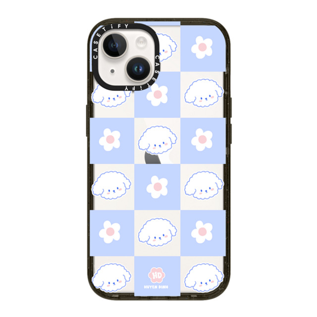 Huyen Dinh x CASETiFY iPhone 14 ケース ブラック インパクトケース Bichon Bibo Dog Pastel Checker with Flower