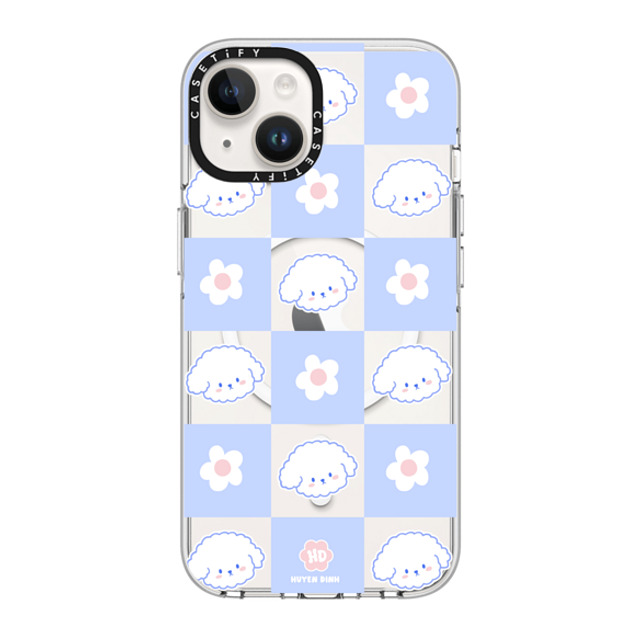 Huyen Dinh x CASETiFY iPhone 14 ケース クリア クリア ケース MagSafe対応 Bichon Bibo Dog Pastel Checker with Flower